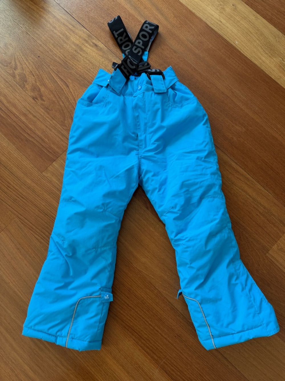 Kids Bright Blue Snow Pants with Detachable Black Suspenders